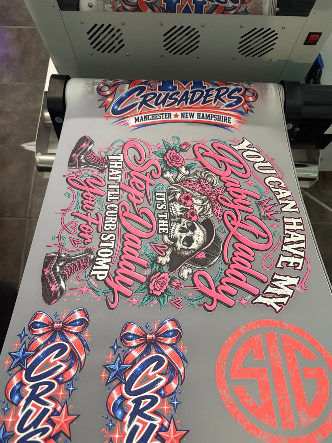 Printed Roga Prints DTF gang sheet with colorful designs