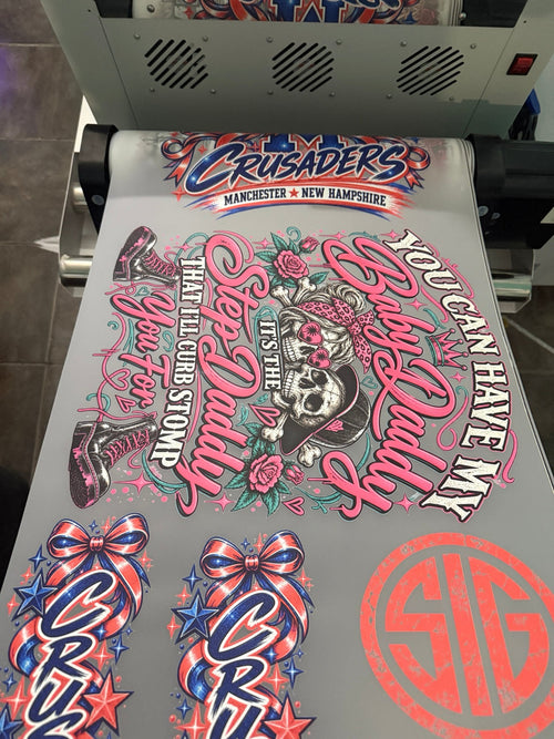 Printed Roga Prints DTF gang sheet with colorful designs