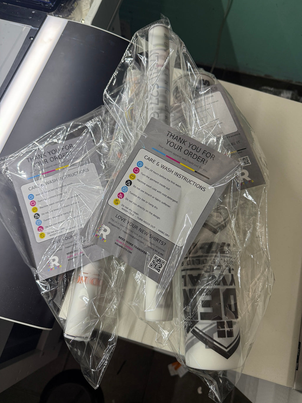 Packaged DTF transfers ready for customer order